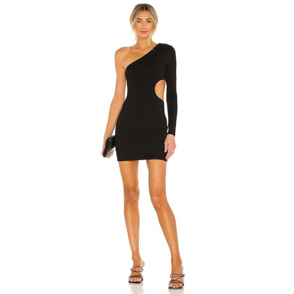 Superdown Katia Cut Out Dress Black Jersey Mini One Long Sleeve Sz L - Picture 2 of 10